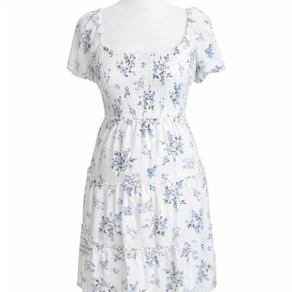 Hollister Blue & White Floral Tie Back Mini Dress | Size Small - Picture 3 of 11